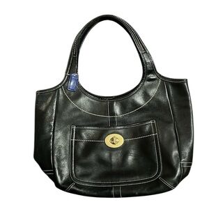 COACH 65th Anniversary Ergo Legacy stripes extra large tote with brass turnlock.